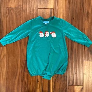 2T Long Sleeve Christmas Bubble with hand smocked Santa’s